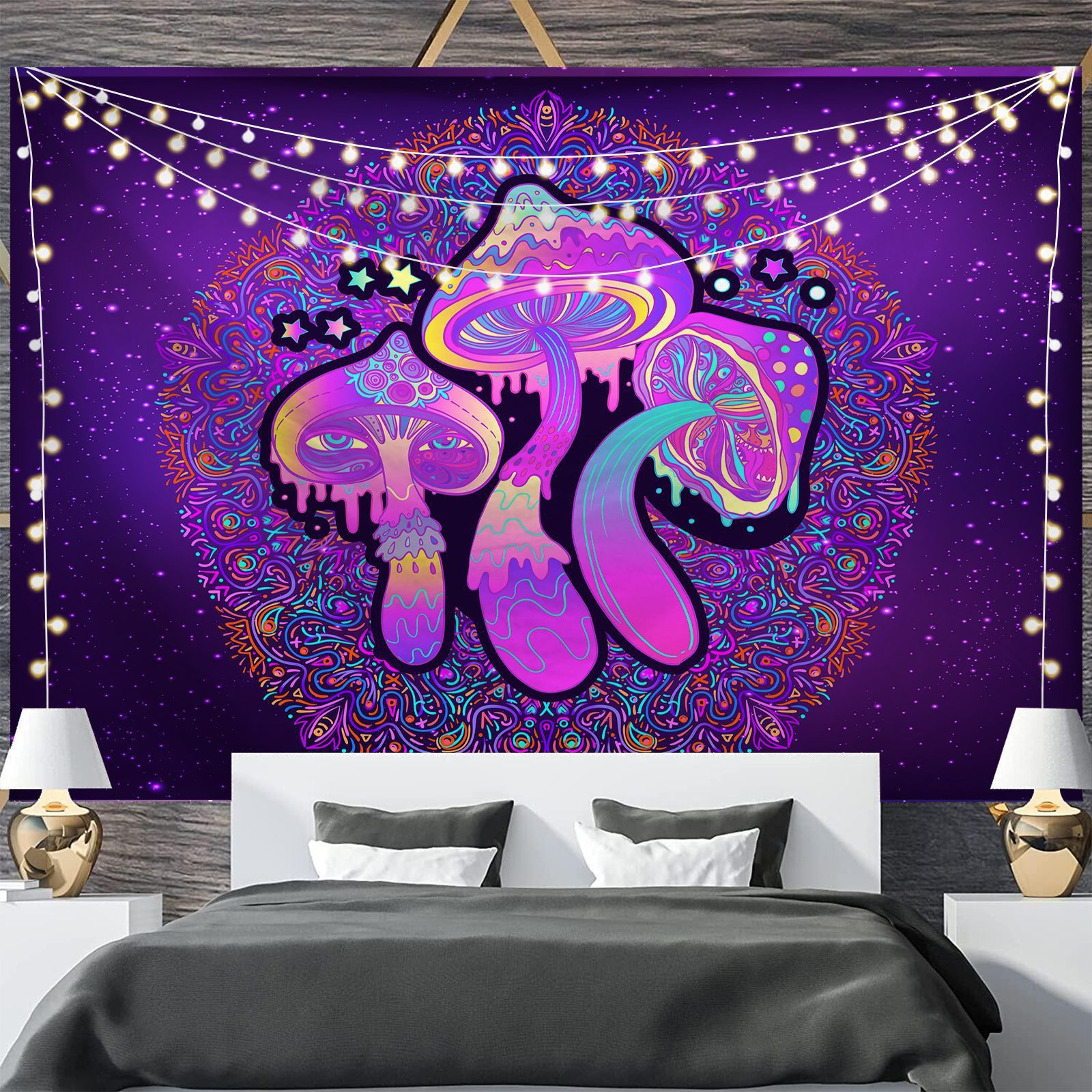 KTX-697811 Geometric Abstract Fluorescent Effect Tapestry - Rectangular Polyester Fiber Wall Hanging, Multiple Colors Available