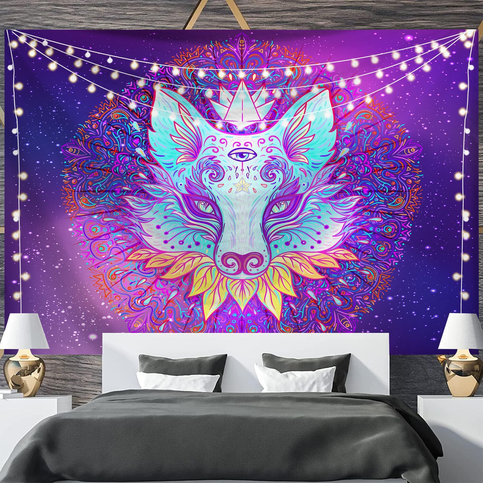 KTX-697811 Geometric Abstract Fluorescent Effect Tapestry - Rectangular Polyester Fiber Wall Hanging, Multiple Colors Available