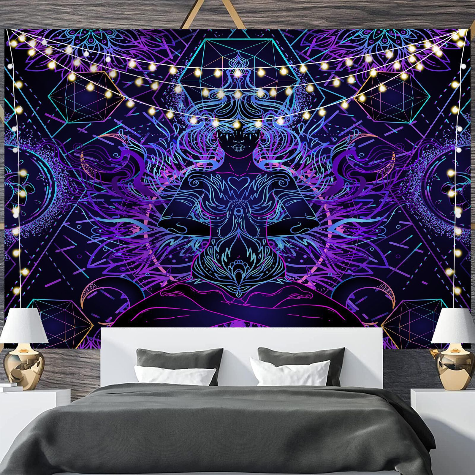 KTX-697811 Geometric Abstract Fluorescent Effect Tapestry - Rectangular Polyester Fiber Wall Hanging, Multiple Colors Available