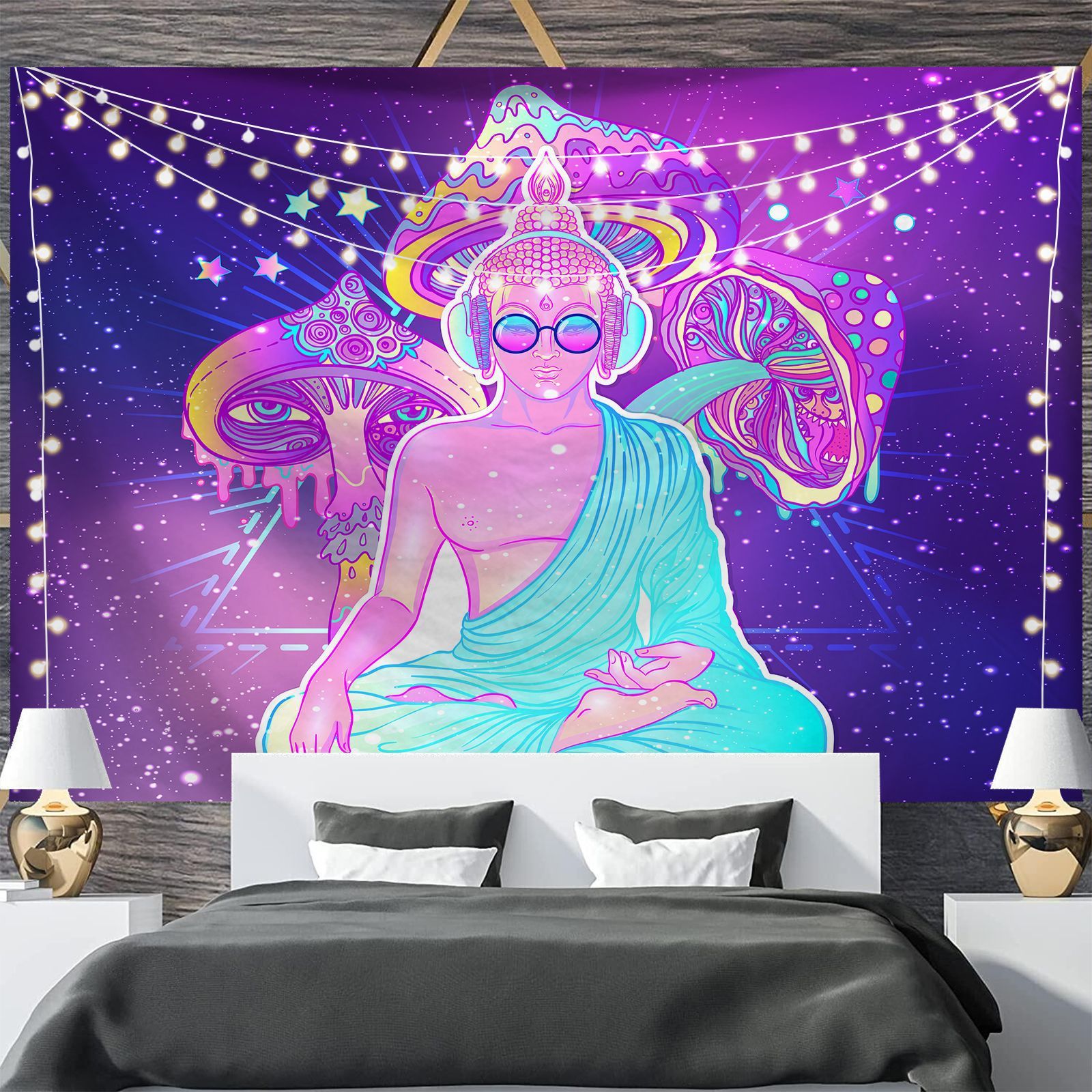 KTX-697811 Geometric Abstract Fluorescent Effect Tapestry - Rectangular Polyester Fiber Wall Hanging, Multiple Colors Available