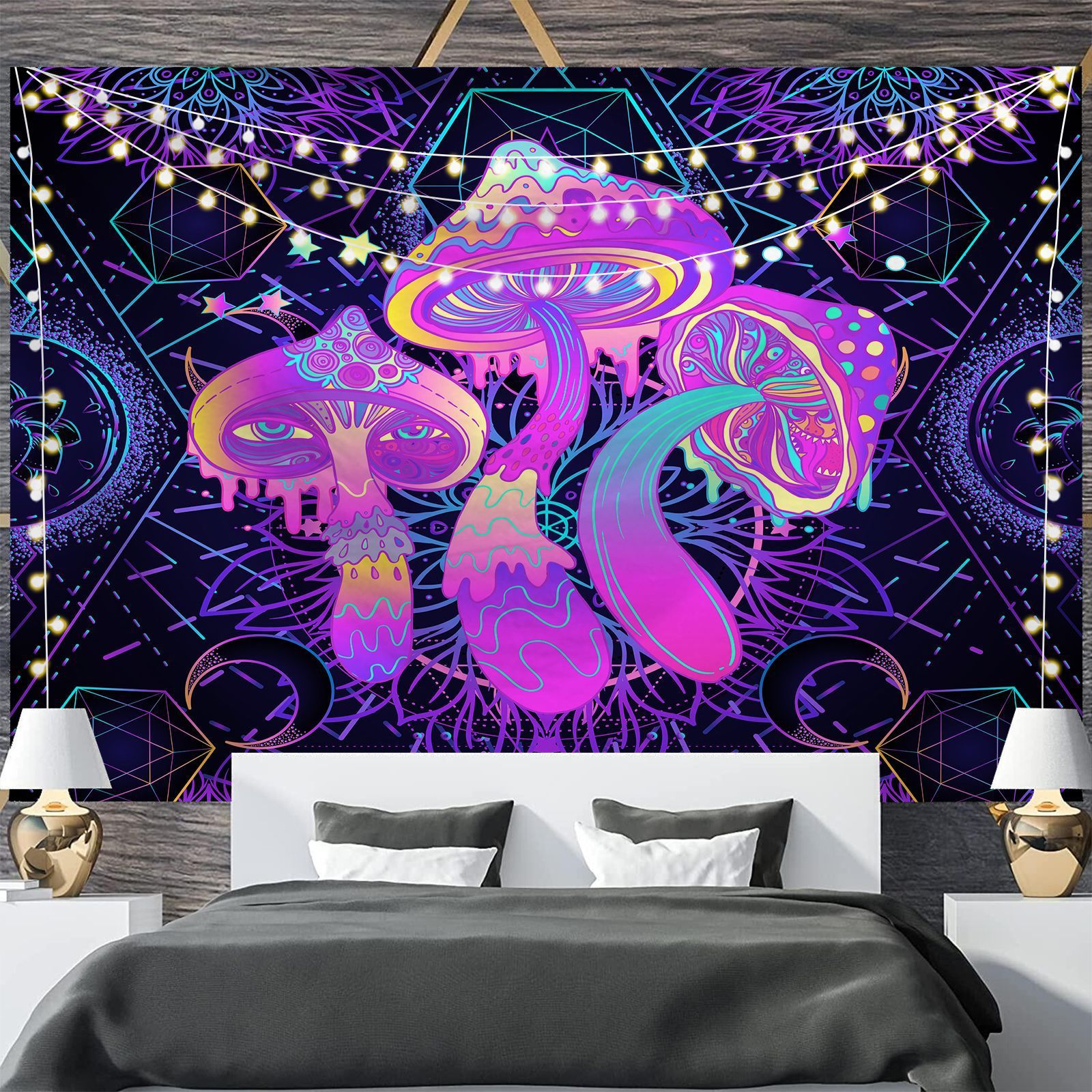 KTX-697811 Geometric Abstract Fluorescent Effect Tapestry - Rectangular Polyester Fiber Wall Hanging, Multiple Colors Available