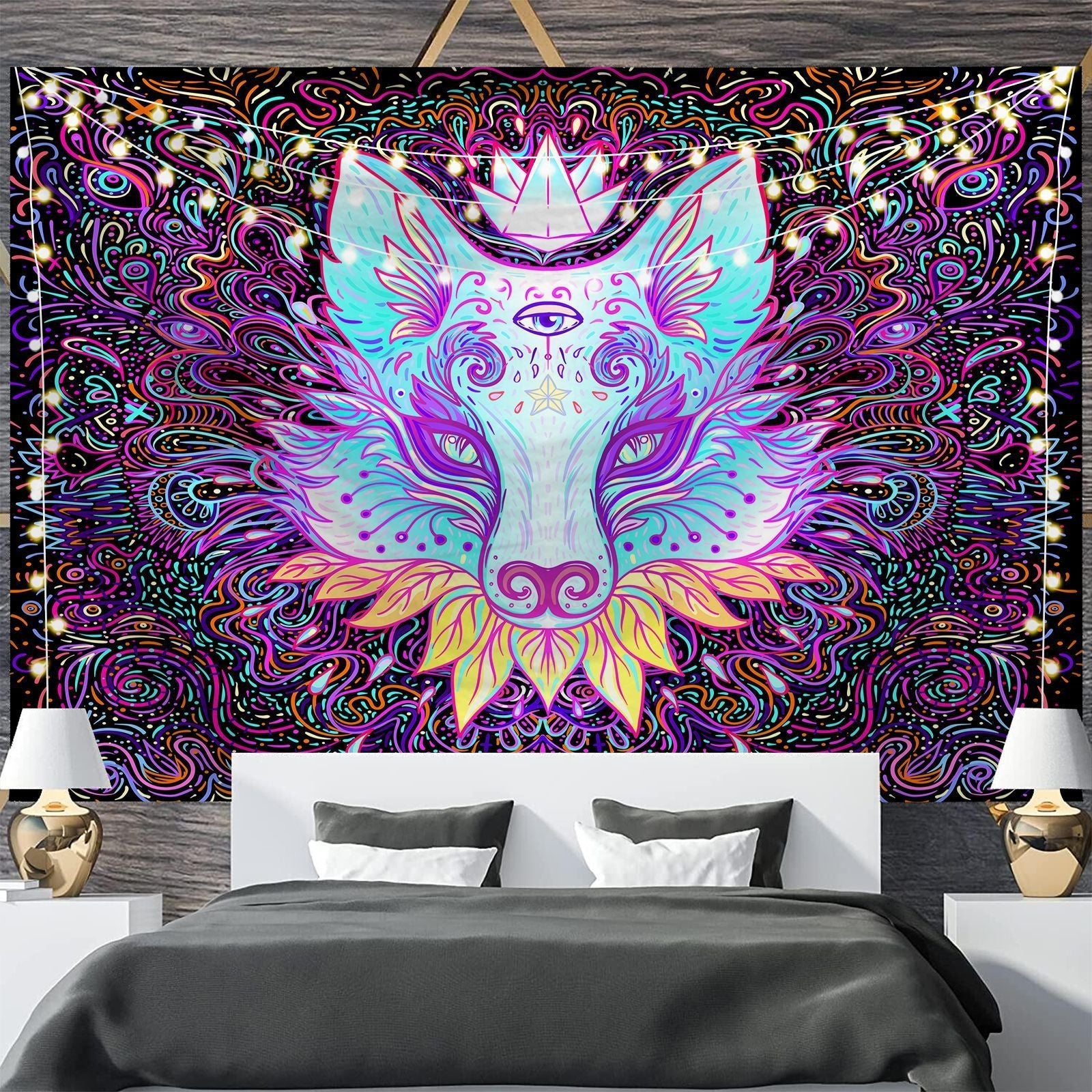 KTX-697811 Geometric Abstract Fluorescent Effect Tapestry - Rectangular Polyester Fiber Wall Hanging, Multiple Colors Available