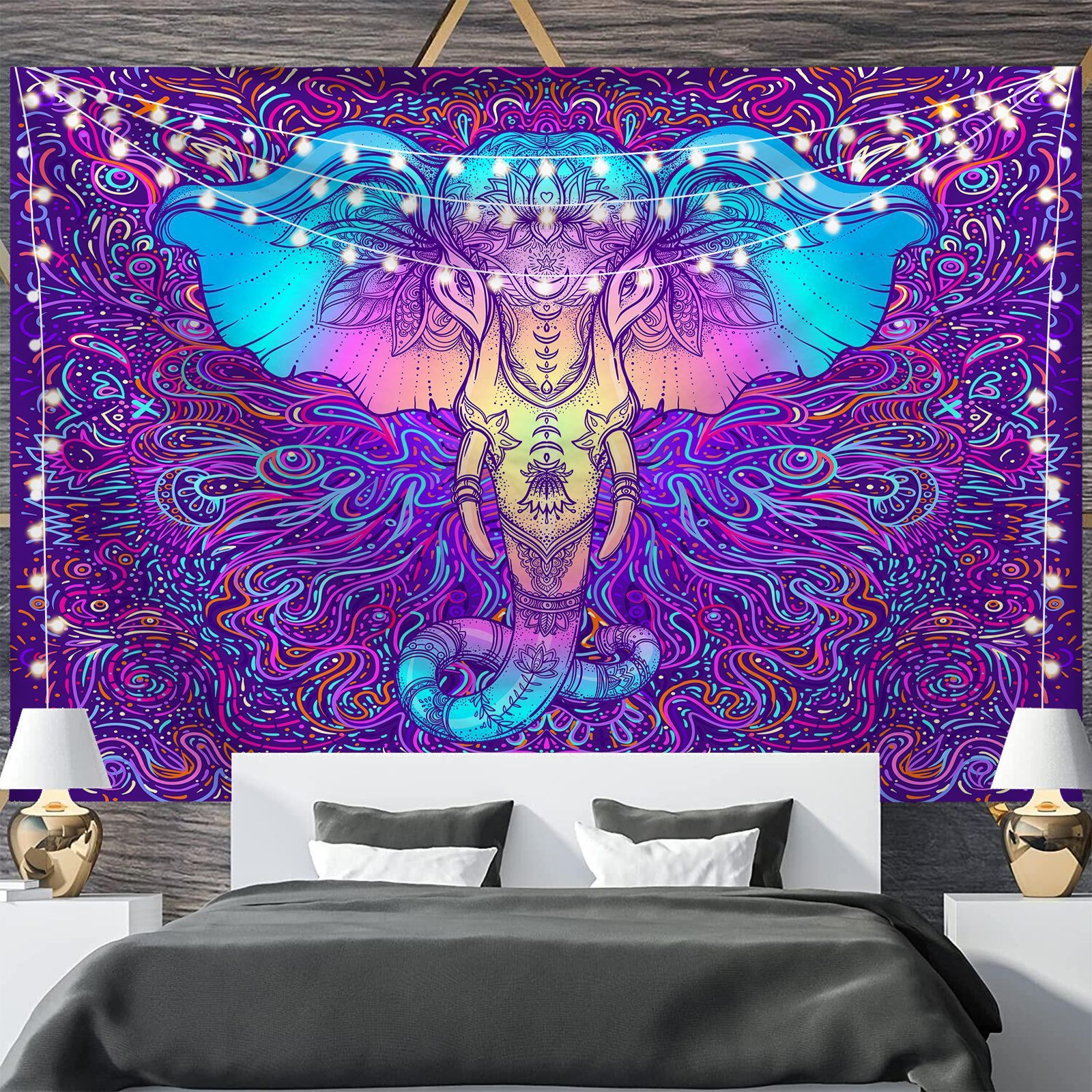 KTX-697811 Geometric Abstract Fluorescent Effect Tapestry - Rectangular Polyester Fiber Wall Hanging, Multiple Colors Available