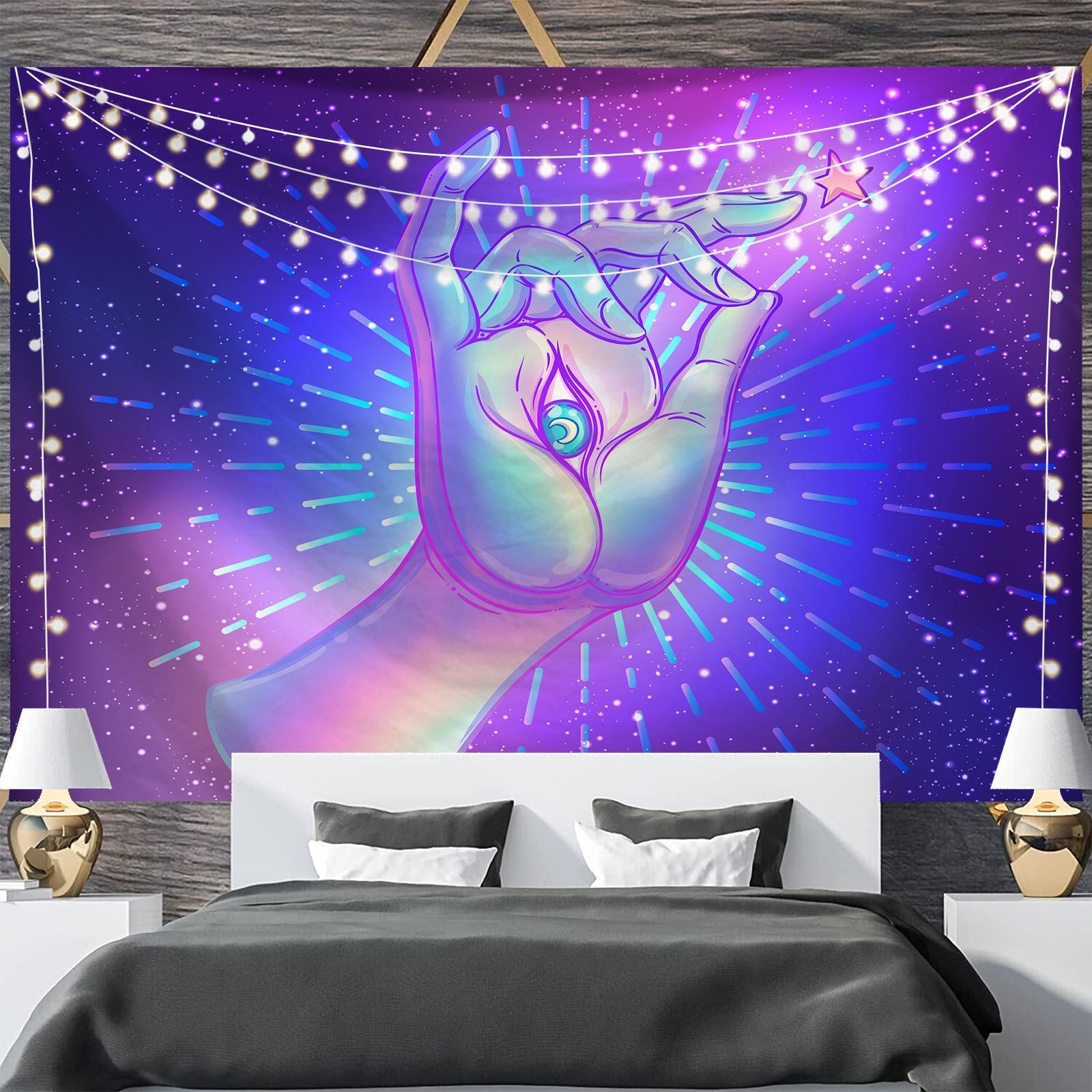 KTX-697811 Geometric Abstract Fluorescent Effect Tapestry - Rectangular Polyester Fiber Wall Hanging, Multiple Colors Available
