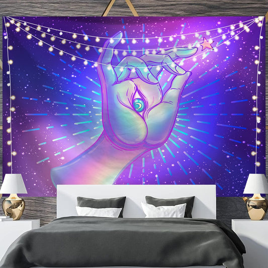 KTX-697811 Geometric Abstract Fluorescent Effect Tapestry - Rectangular Polyester Fiber Wall Hanging, Multiple Colors Available