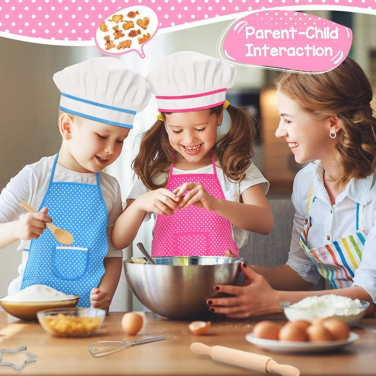 KTX-697811 Kids Apron Set for Cooking and Baking, 11-Piece Cotton Kitchen Playset for Ages 2-13