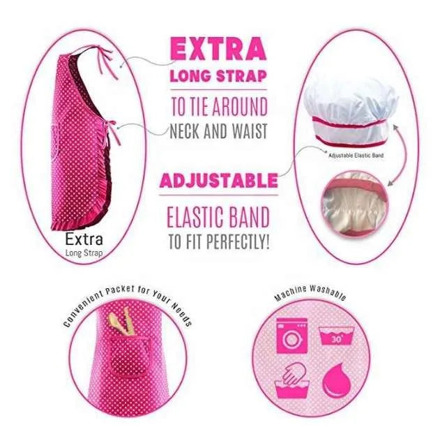 KTX-697811 Kids Apron Set for Cooking and Baking, 11-Piece Cotton Kitchen Playset for Ages 2-13