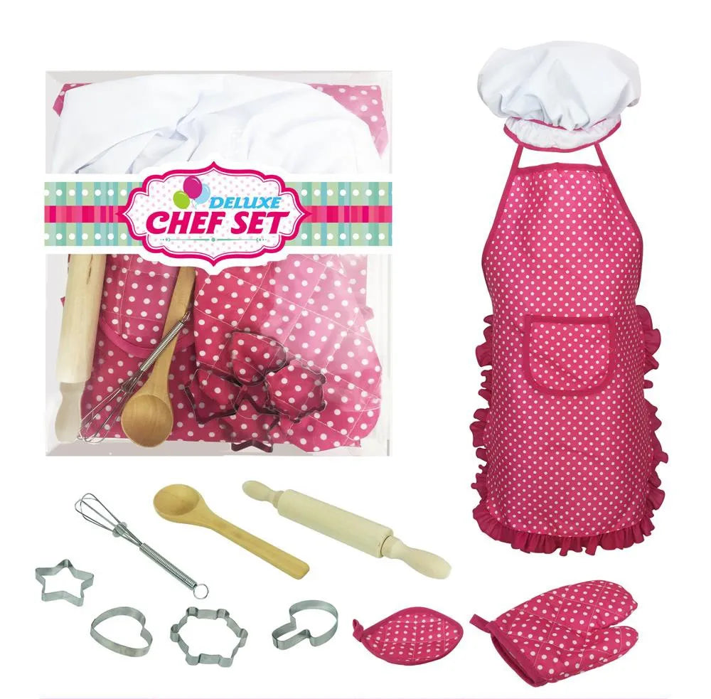 KTX-697811 Kids Apron Set for Cooking and Baking, 11-Piece Cotton Kitchen Playset for Ages 2-13