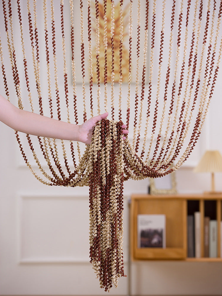 KTX-698835 Elegant Striped Curtain - Light Luxury Polyester Door Curtain with Tassels in Multiple Colors