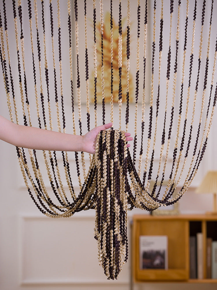 KTX-698835 Elegant Striped Curtain - Light Luxury Polyester Door Curtain with Tassels in Multiple Colors