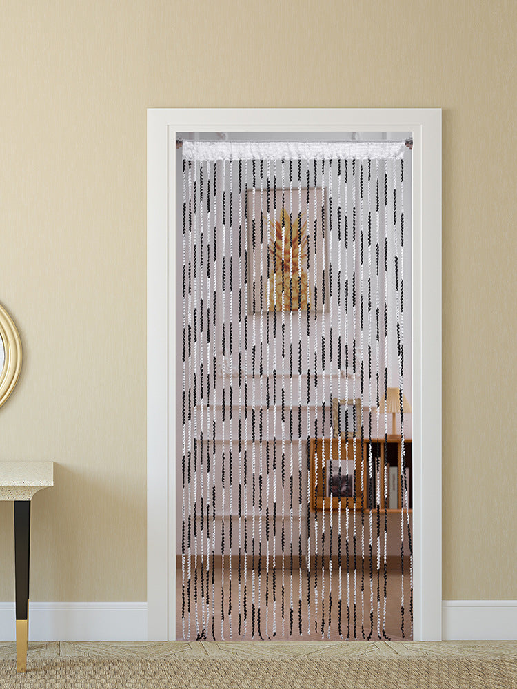 KTX-698835 Elegant Striped Curtain - Light Luxury Polyester Door Curtain with Tassels in Multiple Colors