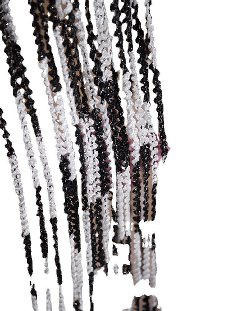 KTX-698835 Elegant Striped Curtain - Light Luxury Polyester Door Curtain with Tassels in Multiple Colors