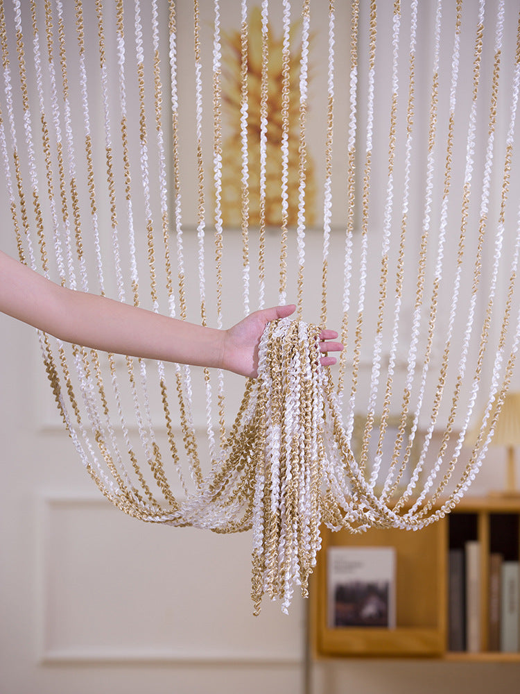 KTX-698835 Elegant Striped Curtain - Light Luxury Polyester Door Curtain with Tassels in Multiple Colors