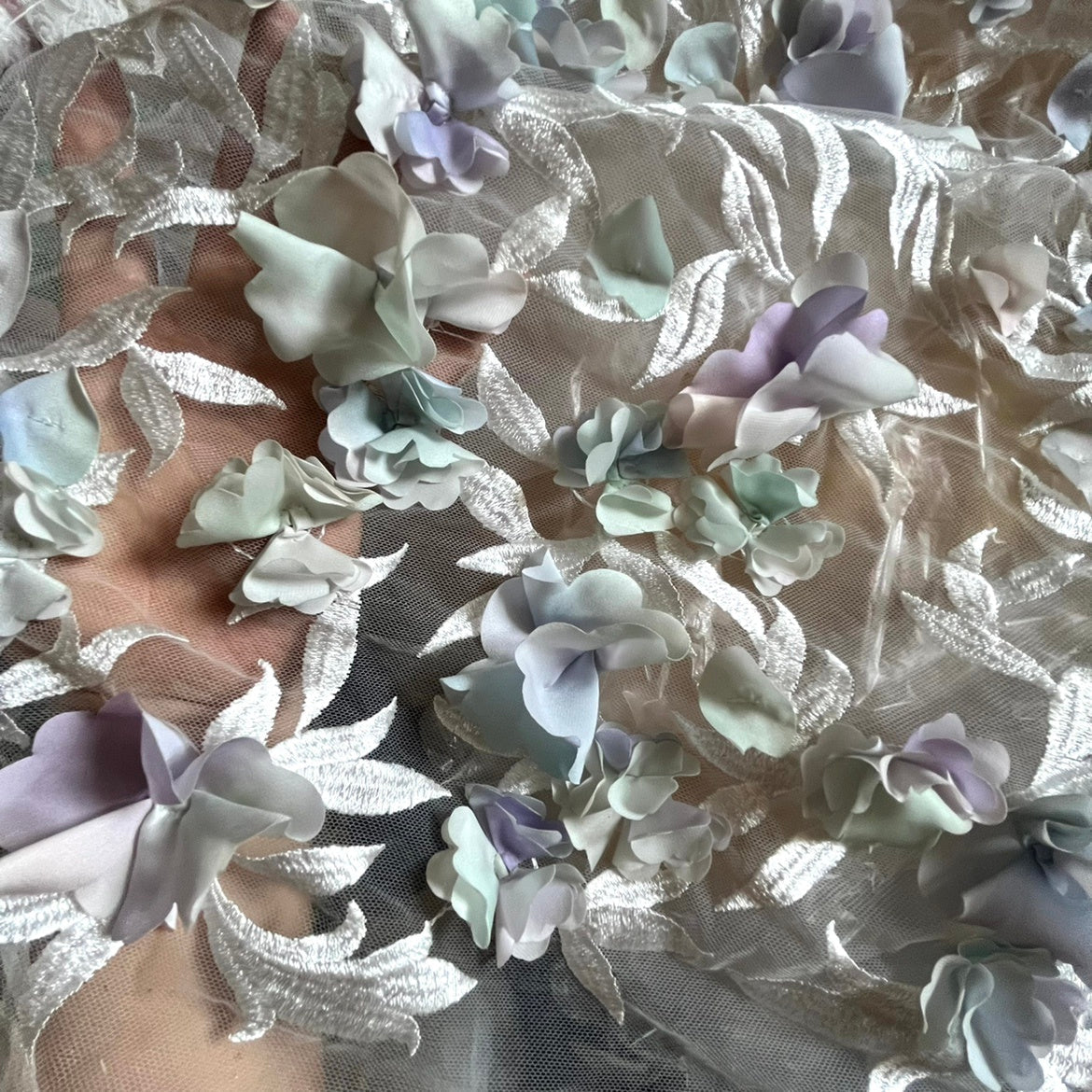 KTX-698963 White Chiffon and Lace Fabric for Dresses and Home Décor