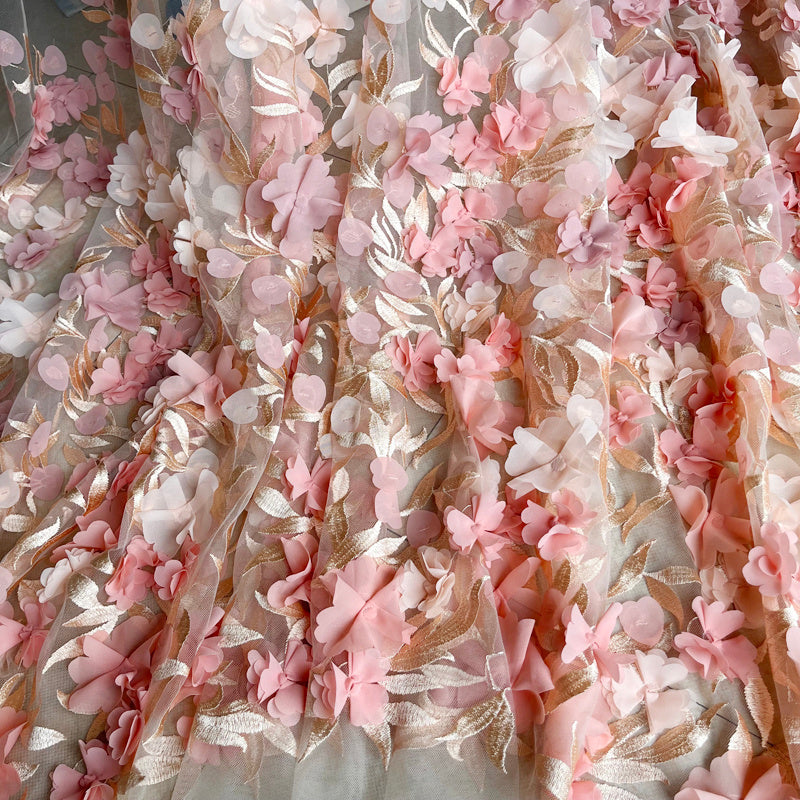 KTX-698963 White Chiffon and Lace Fabric for Dresses and Home Décor