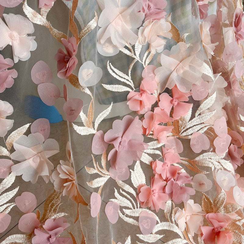 KTX-698963 White Chiffon and Lace Fabric for Dresses and Home Décor