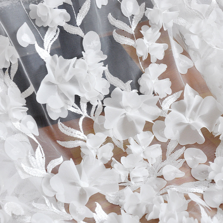 KTX-698963 White Chiffon and Lace Fabric for Dresses and Home Décor