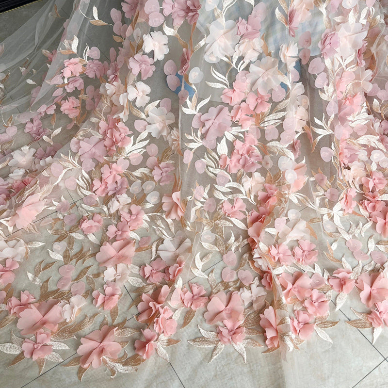 KTX-698963 White Chiffon and Lace Fabric for Dresses and Home Décor