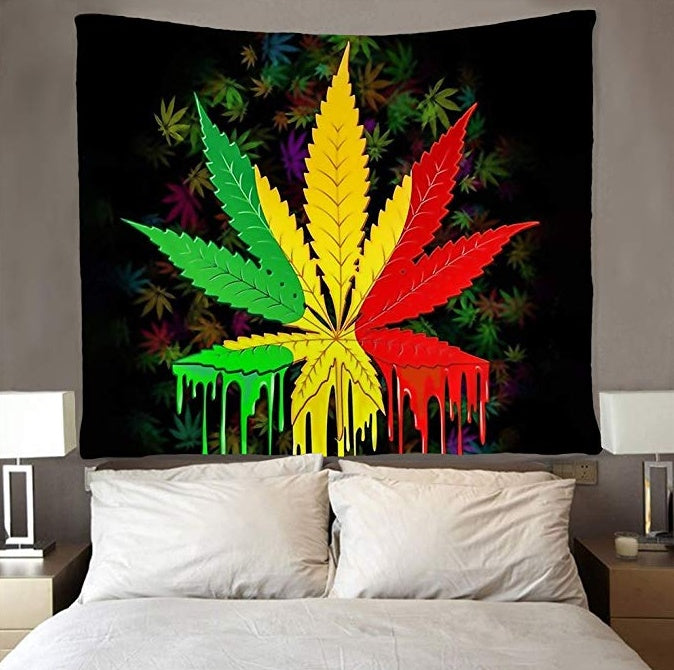 KTX-701139 Elegant Hemp Leaf Tapestry for Wall Décor - Polyester European Style