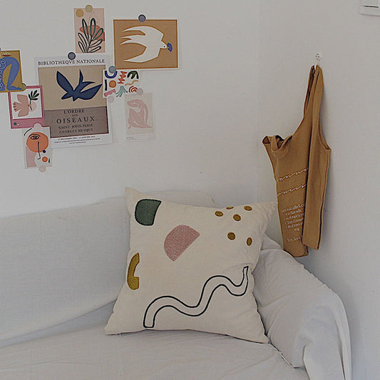 KTX-701587 Cotton Canvas Pillow with Towel Embroidery - 45x45cm Decorative Cushion