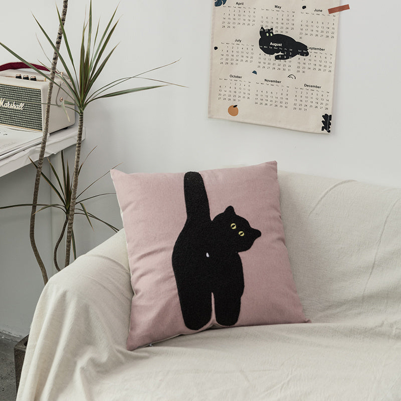 KTX-701587 Cotton Canvas Pillow with Towel Embroidery - 45x45cm Decorative Cushion