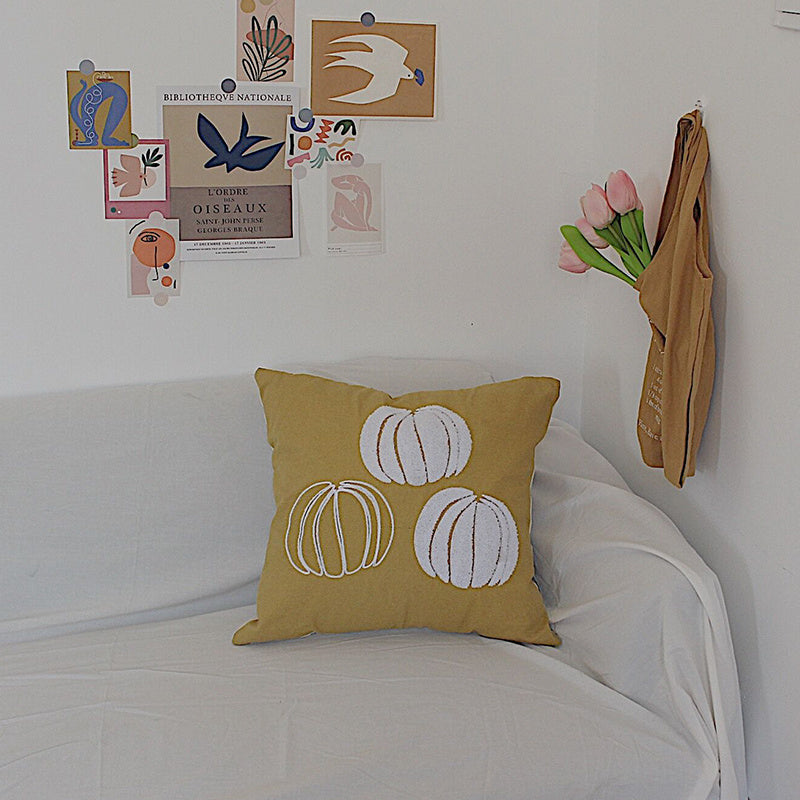 KTX-701587 Cotton Canvas Pillow with Towel Embroidery - 45x45cm Decorative Cushion