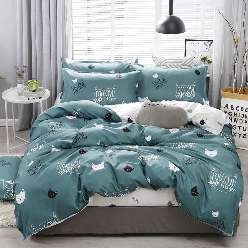 KTX-701907 Floral Plant Pattern Aloe Cotton 4-Piece Bedding Set in Multiple Sizes