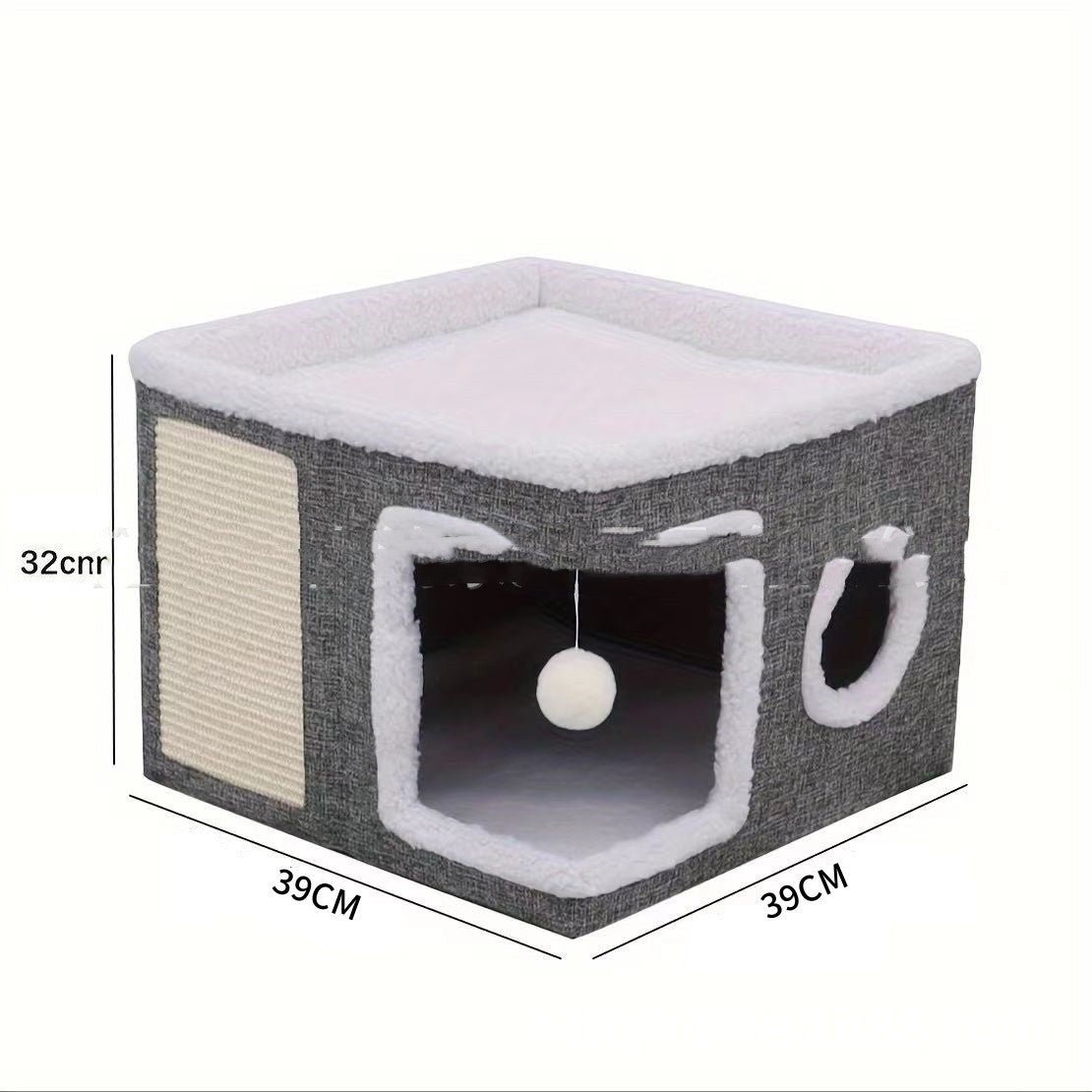 KTX-702867 Double-Layer Foldable Cat Nest Villa – Dark Gray Pet Bed and Cage