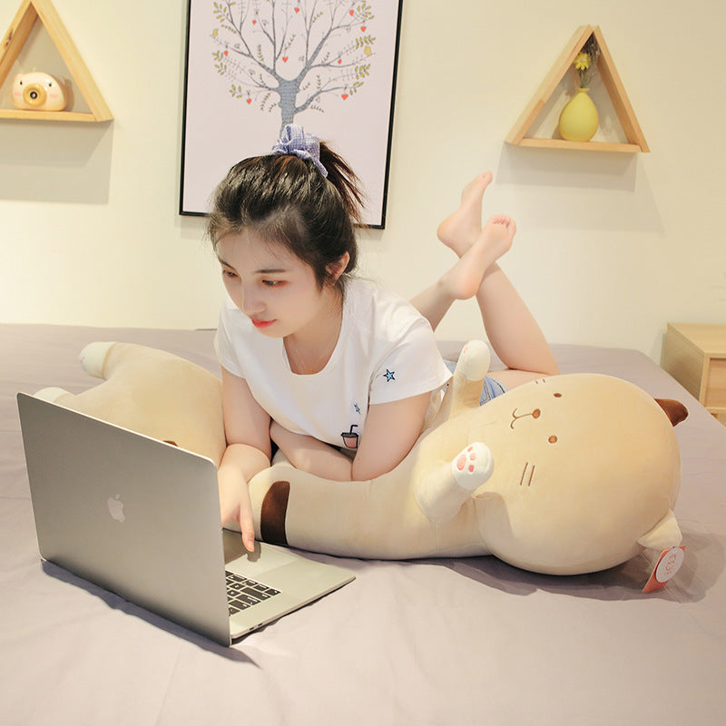 KTX-703891 Long Cartoon Plush Hug Pillow - Down Cotton Filling, Soft Gray, White, Brown Options, Multiple Sizes Available 60cm, 80cm, 100cm