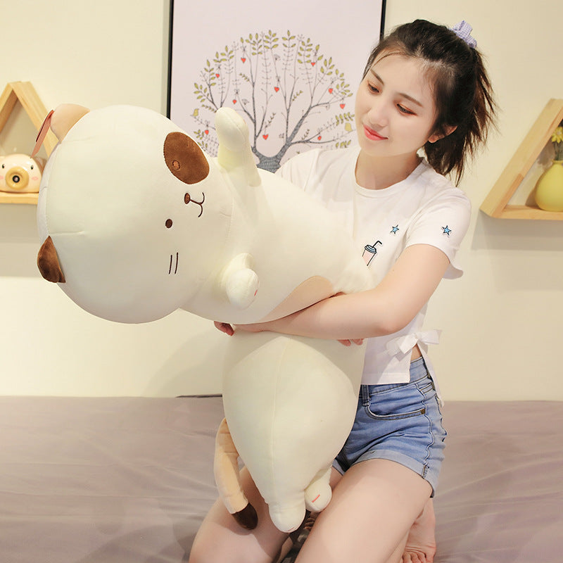 KTX-703891 Long Cartoon Plush Hug Pillow - Down Cotton Filling, Soft Gray, White, Brown Options, Multiple Sizes Available 60cm, 80cm, 100cm