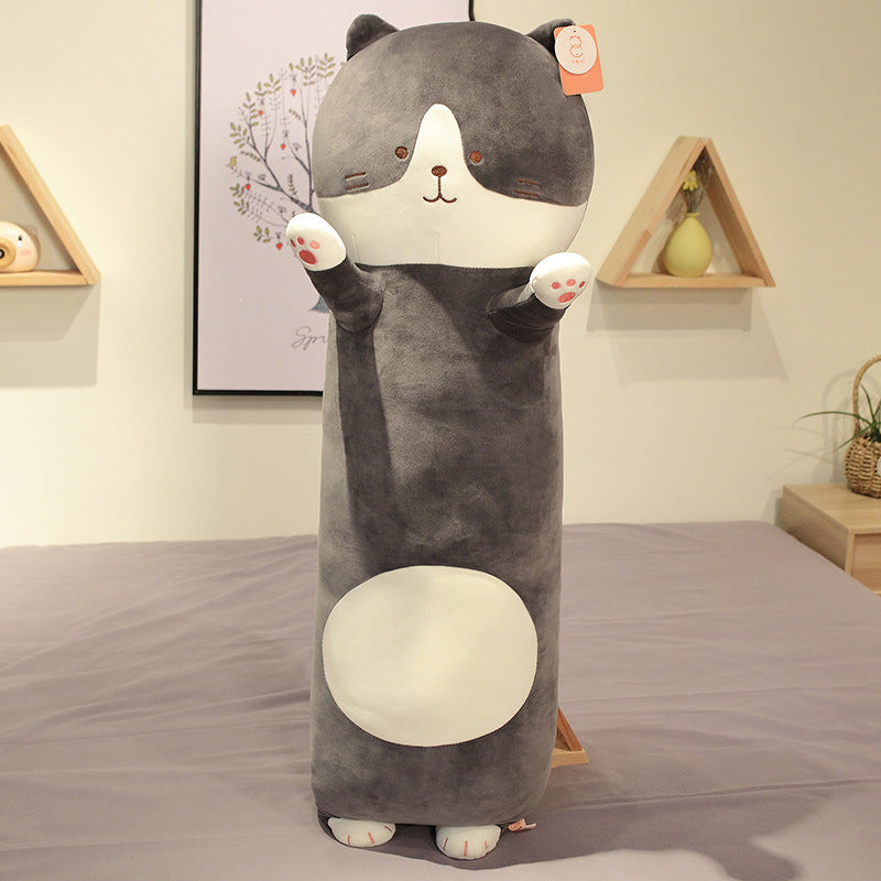 KTX-703891 Long Cartoon Plush Hug Pillow - Down Cotton Filling, Soft Gray, White, Brown Options, Multiple Sizes Available 60cm, 80cm, 100cm