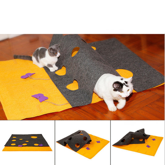 KTX-704019 Cat Play Tunnel and Puzzle Mat - Multifunctional Felt Toy for Interactive Play