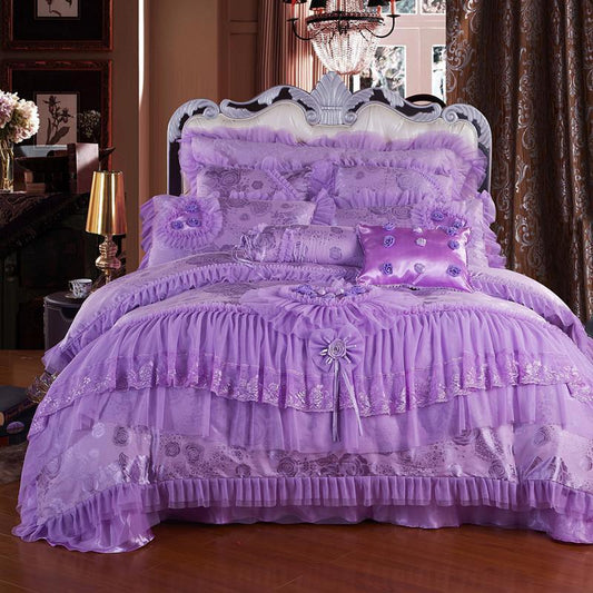 KTX-705363 Elegant Four-Piece Lace Wedding Bedding Set in Various Colors and Sizes