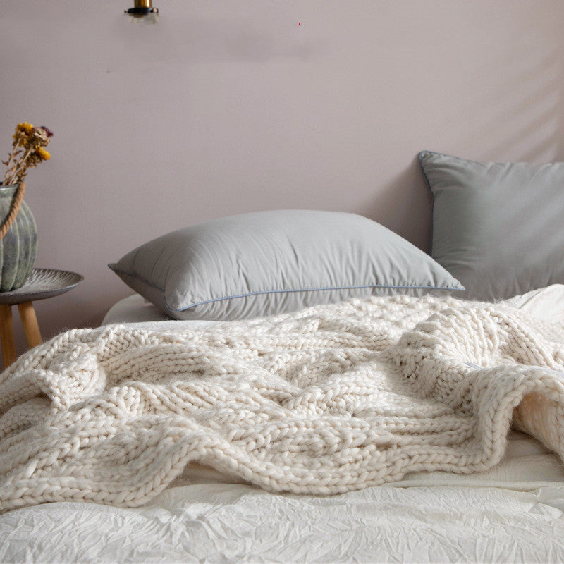 KTX-705811 Iceland Wool Hand-Woven Blanket, Beige 120x150cm, Soft Acrylic Sofa Throw