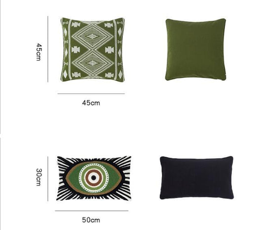 KTX-705939 Nordic Green Cactus Embroidered Throw Pillow - Available in 45x45cm and 30x50cm