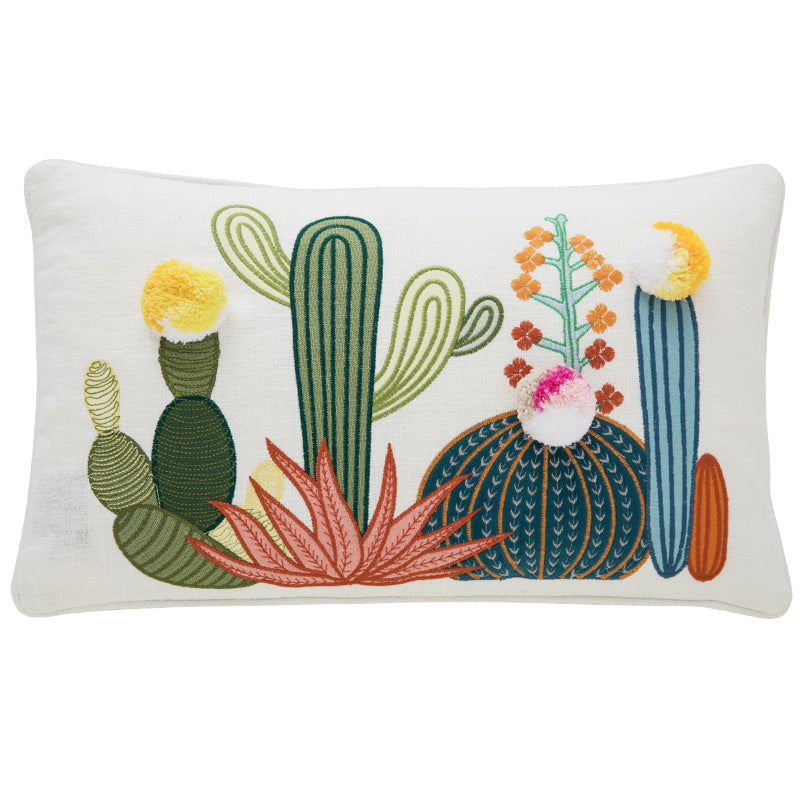 KTX-705939 Nordic Green Cactus Embroidered Throw Pillow - Available in 45x45cm and 30x50cm