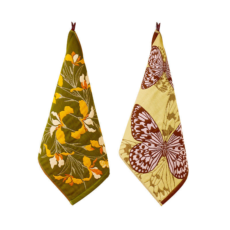 KTX-706451 Soft Cotton Hanging Hand Towel Set - 100% Pure Cotton, Floral and Butterfly Designs, 4-Piece or 2-Piece Options