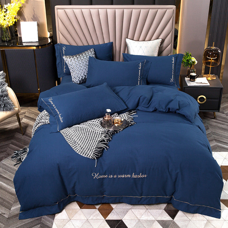 KTX-706963 Pure Cotton Embroidered Brushed Bedding Set - 4 Pieces, European-American Style, 1.5m & 1.8m Bed Sizes