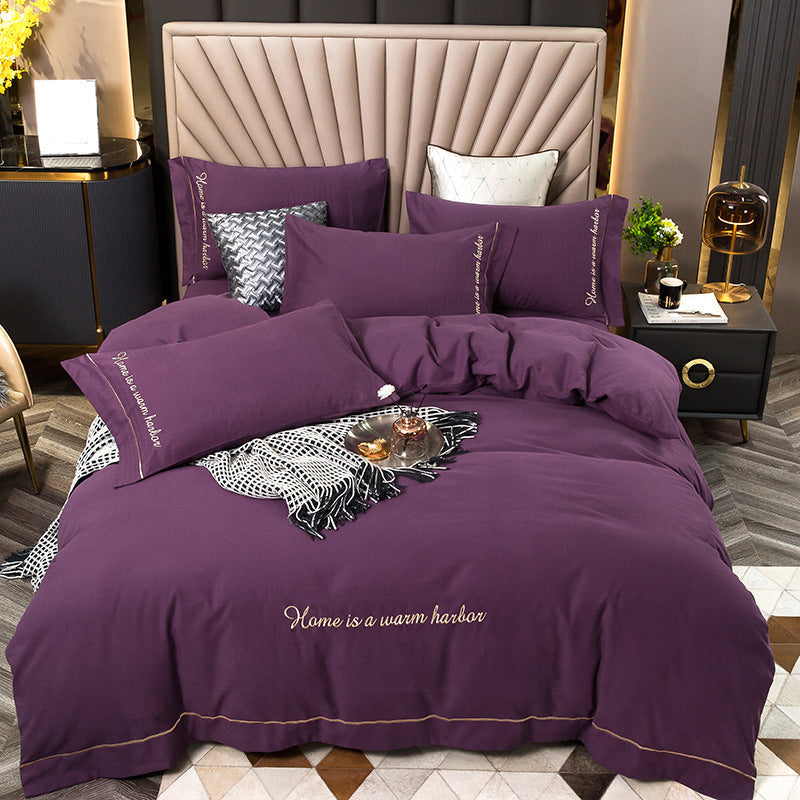 KTX-706963 Pure Cotton Embroidered Brushed Bedding Set - 4 Pieces, European-American Style, 1.5m & 1.8m Bed Sizes