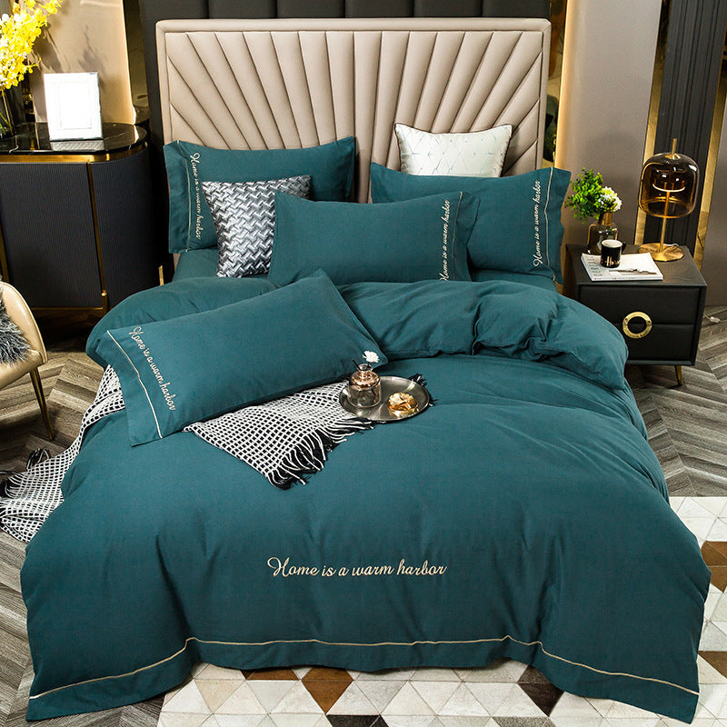 KTX-706963 Pure Cotton Embroidered Brushed Bedding Set - 4 Pieces, European-American Style, 1.5m & 1.8m Bed Sizes