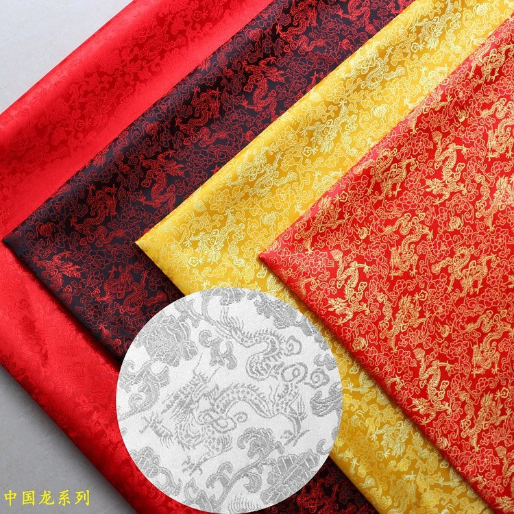 KTX-707091 Multicolor Jacquard Fabric with Chinese Dragon Pattern - 50% Rayon, 50% Polyester Silk, 150cm Width