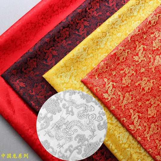 KTX-707091 Multicolor Jacquard Fabric with Chinese Dragon Pattern - 50% Rayon, 50% Polyester Silk, 150cm Width