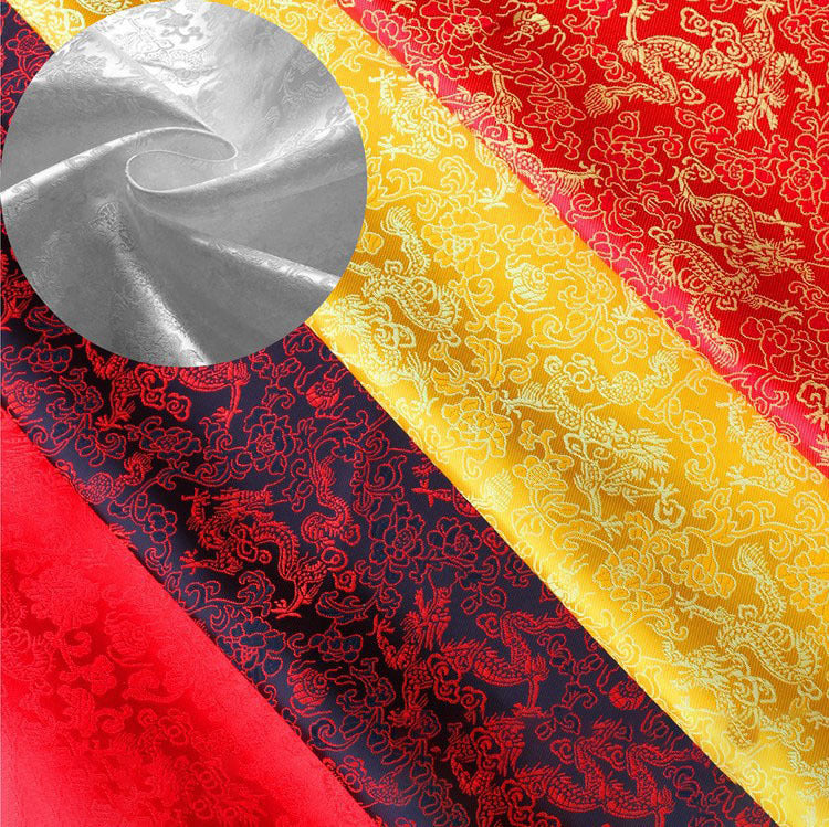 KTX-707091 Multicolor Jacquard Fabric with Chinese Dragon Pattern - 50% Rayon, 50% Polyester Silk, 150cm Width