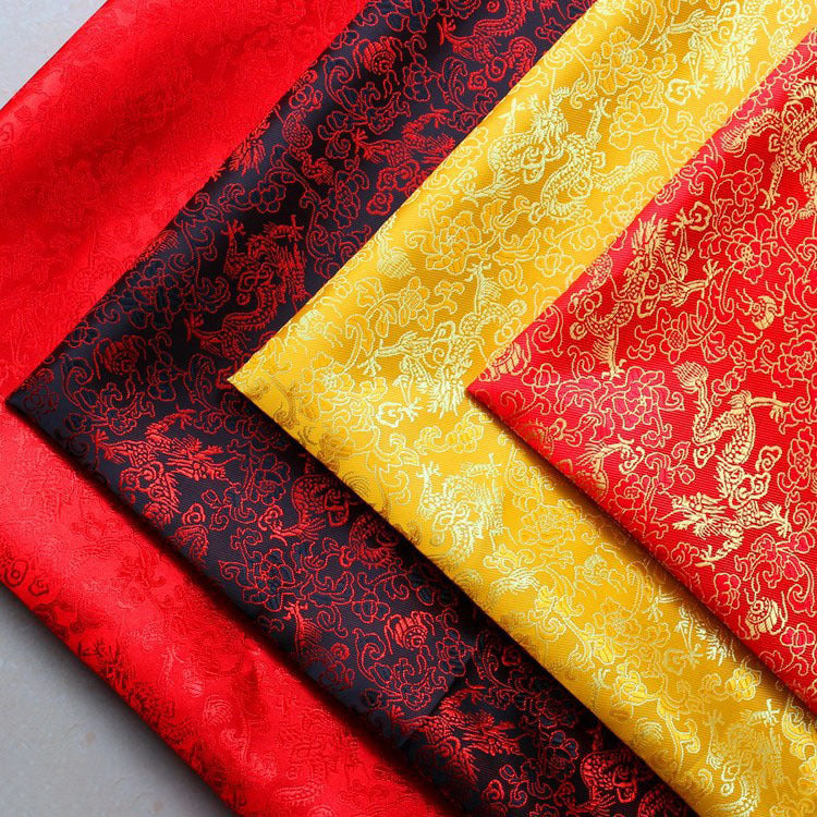 KTX-707091 Multicolor Jacquard Fabric with Chinese Dragon Pattern - 50% Rayon, 50% Polyester Silk, 150cm Width