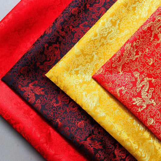 KTX-707091 Multicolor Jacquard Fabric with Chinese Dragon Pattern - 50% Rayon, 50% Polyester Silk, 150cm Width