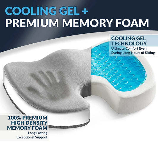 KTX-708691 Orthopedic Gel Seat Cushion with Memory Foam for Tailbone Pain Relief and Non-Slip Design