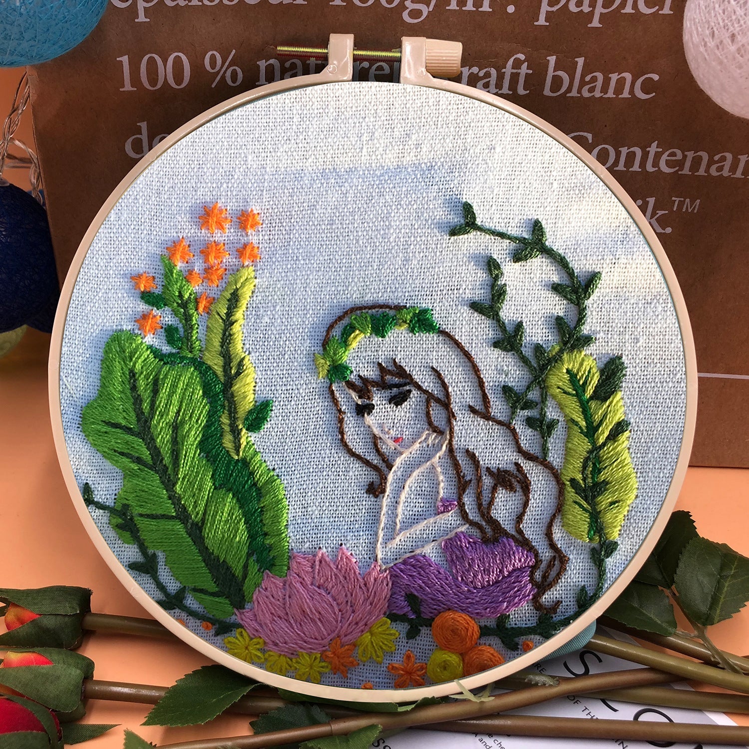 KTX-709331 Handmade Embroidery Kit with 15cm Frame - Moon Goddess, Cute Princess, Flower Fairy, Forest Princess, Earth Girl, Pure Rose, Miles Peach Blossom, Flower Cluster Designs