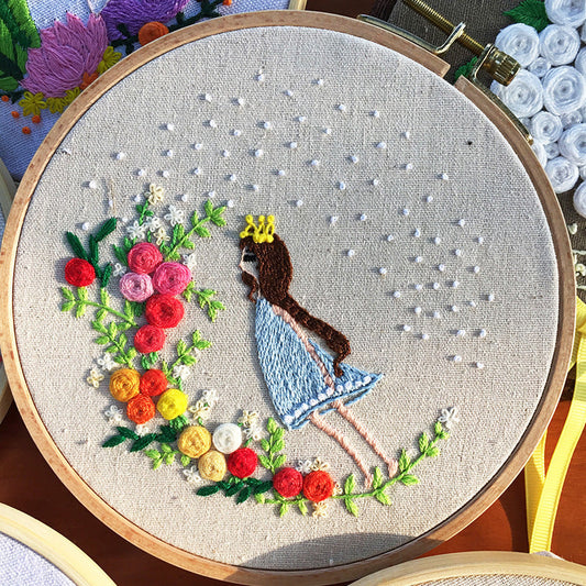 KTX-709331 Handmade Embroidery Kit with 15cm Frame - Moon Goddess, Cute Princess, Flower Fairy, Forest Princess, Earth Girl, Pure Rose, Miles Peach Blossom, Flower Cluster Designs