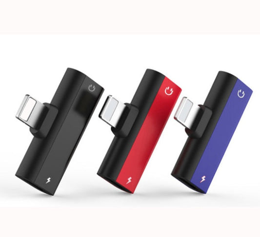 KTX-709395 Dual Lightning Audio Adapter for iPhone - Charge, Listen, Call - Compatible with Lightning Interface Models - Aluminum Alloy, 2.1A, Available in Red, Blue, Black