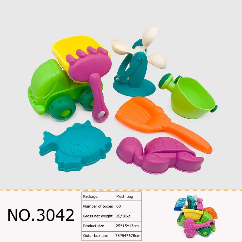 KTX-709587 Kids Outdoor Beach Toy Set - Soft Rubber Sand Molds, Bucket and Tools for Summer Fun